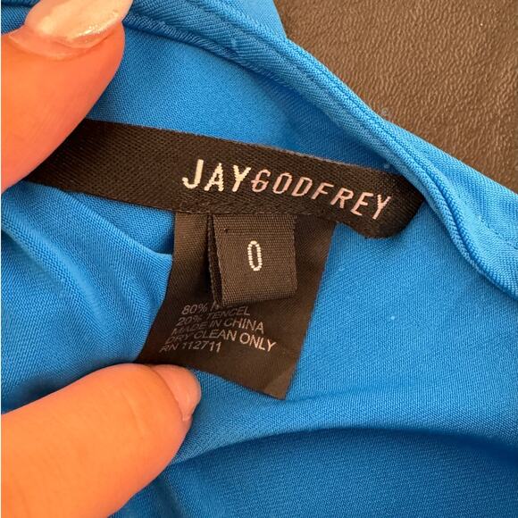 JAY GODFREY Blue One-Shoulder Mini Dress With Black Belt - Picture 7 of 7